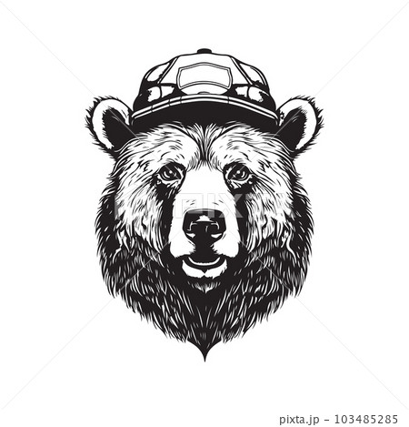 bear wearing hat, vintage logo concept black and white color, hand drawn illustration bear wearing hat, vintage logo concept black and white color, hand drawn illustration 103485285
