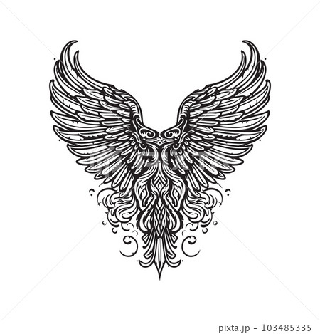 angelic wing, vintage logo concept black and white color, hand drawn illustration angelic wing, vintage logo concept black and white color, hand drawn illustration 103485335