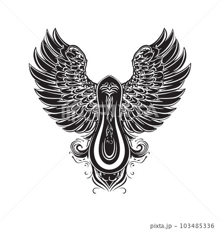 angelic wing, vintage logo concept black and white color, hand drawn illustration angelic wing, vintage logo concept black and white color, hand drawn illustration 103485336
