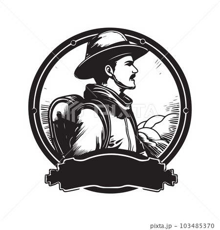 explorer, vintage logo concept black and white color, hand drawn illustration 103485370