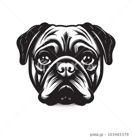 pug, vintage logo concept black and white color, hand drawn illustration 103485379