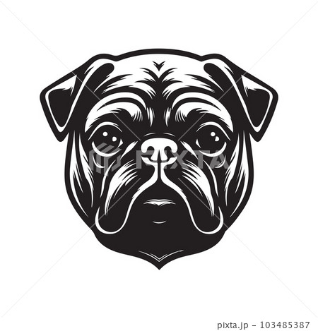 pug, vintage logo concept black and white color, hand drawn illustration 103485387
