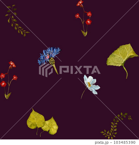 Flower red blue lianas violet watercolor pattern  103485390