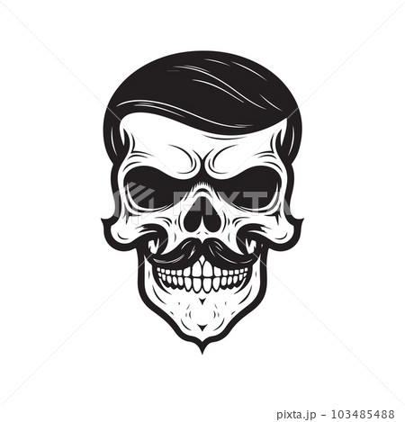 skull with moustache, logo concept black and white color, hand drawn illustration skull with moustache, logo concept black and white color, hand drawn illustration 103485488