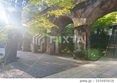 朝日を浴びる南禅寺水路閣 新緑の季節(京都市左京区南禅寺) 朝日を浴びる南禅寺水路閣 新緑の季節(京都市左京区南禅寺) 103485616