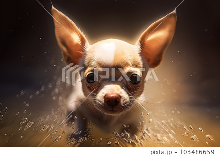 Tiny dog portrait. Cute fluffy puppy with big eyes. Generated AI. Tiny dog portrait. Cute fluffy puppy with big eyes. Generated AI. 103486659