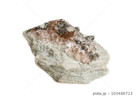 Macro mineral stone quartz chlorite Palygorskite rock on a white background 103486713