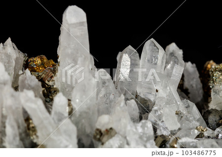 Macro mineral stone Galena, Sphalerite, Pyrite, Quartz on a black background 103486775