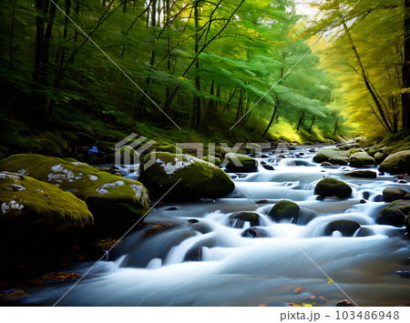 Natural river path neutral colors warm lights 103486948