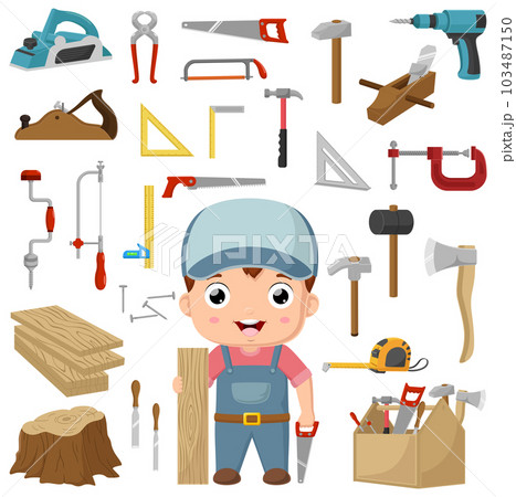 Set of carpenter elements cartoon 103487150