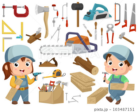 Set of cute carpenter elements cartoon 103487151