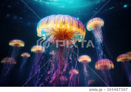 jellyfish in the sea with Ai Generated jellyfish in the sea with Ai Generated 103487307