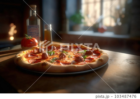 Hot Homemade Pepperoni Pizza Ready to Eat with Ai Generated 103487476