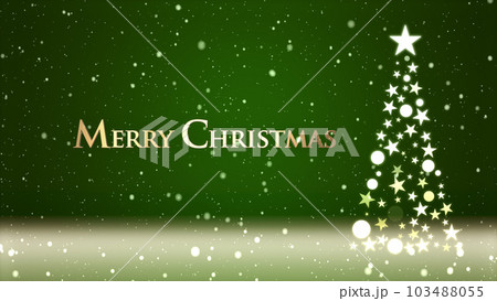 クリスマスツリーと色のついた背景に雪が舞い、クリスマスの文字 103488055