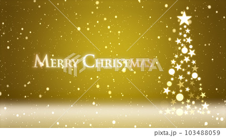 クリスマスツリーと色のついた背景に雪が舞い、クリスマスの文字 クリスマスツリーと色のついた背景に雪が舞い、クリスマスの文字 103488059