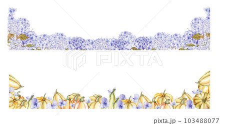 Watercolor horizontal seamless background with blue and pink hydrangea . Perfect for scrapbooking, kids design, wedding invitation, greetings cards. Watercolor horizontal seamless background with blue and pink hydrangea . Perfect for scrapbooking, kids design, wedding invitation, greetings cards. 103488077