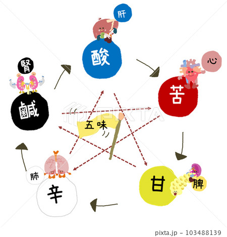 五行陰陽図 五味の可愛いイラスト 五行陰陽図 五味の可愛いイラスト 103488139