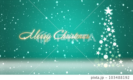 クリスマスツリーと色のついた背景に雪が舞い、クリスマスの文字 クリスマスツリーと色のついた背景に雪が舞い、クリスマスの文字 103488192