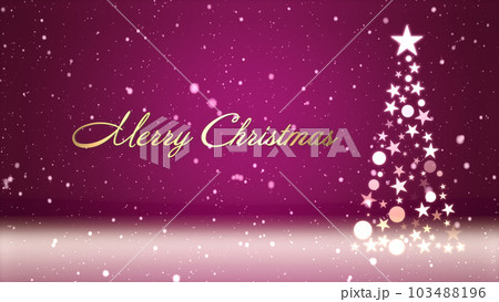 クリスマスツリーと色のついた背景に雪が舞い、クリスマスの文字 103488196