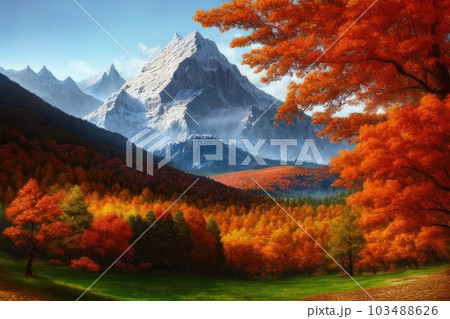 《AI画像》秋の紅葉が綺麗な山 103488626