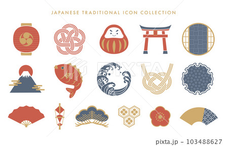 日本の伝統的なベクターイラストアイコンセット 103488627