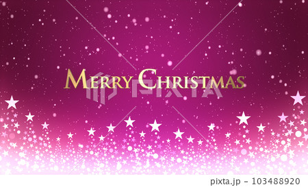 クリスマスツリーと色のついた背景に雪が舞い、クリスマスの文字 103488920