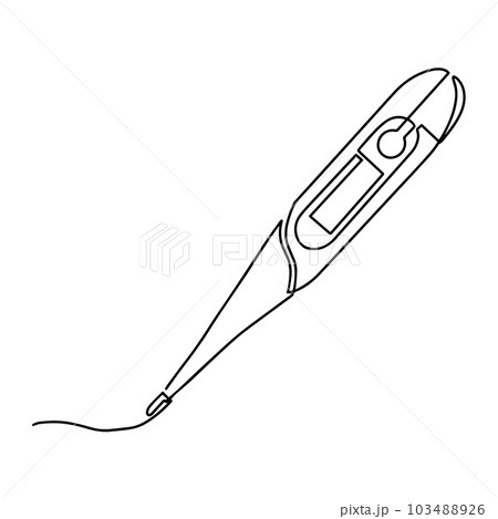 Vector illustration Electric thermometer line icon on white background. Medical Thermometer related vector line icon. Isolated on white background. Vector illustration. 103488926