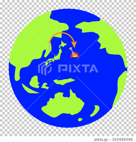 朝鮮導彈發射軌蹟的圖像。從太空鳥瞰圖。 103489398