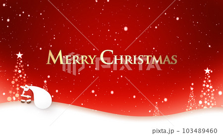 雪が舞う中をサンタクロースが歩く、メリークリスマスの文字 雪が舞う中をサンタクロースが歩く、メリークリスマスの文字 103489460