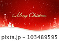 雪が舞う中を雪だるまたちが歩く、メリークリスマスの文字 103489595