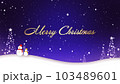 雪が舞う中を雪だるまたちが歩く、メリークリスマスの文字 103489601