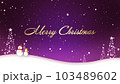雪が舞う中を雪だるまたちが歩く、メリークリスマスの文字 103489602