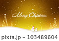 雪が舞う中を雪だるまたちが歩く、メリークリスマスの文字 103489604