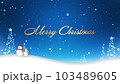 雪が舞う中を雪だるまたちが歩く、メリークリスマスの文字 103489605
