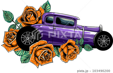 vector illustration of hot rod car with roses 103490200