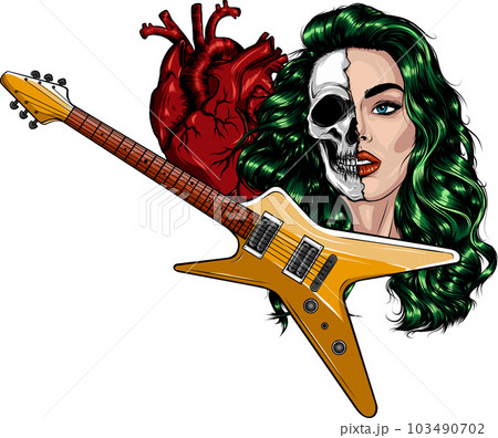 vector illustration of electric guitar with humna heart and woman face vector illustration of electric guitar with humna heart and woman face 103490702