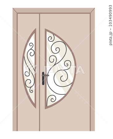 Front door. Closed entrance house in modern flat design. Decorative element isolated on white background. Vector illustration 103490993