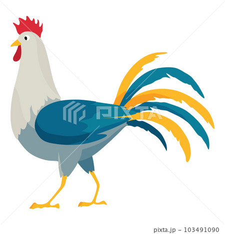 Farm cock icon. Adorable cock animal at dawn. Colorful rooster, poultry farming, vector Illustration on white background 103491090