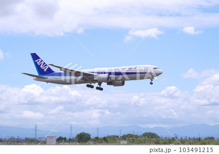 米子鬼太郎空港に着陸する旅客機 103491215
