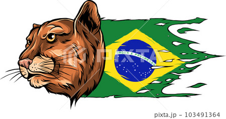 vector illustration of Brazil flag with jaguar head vector illustration of Brazil flag with jaguar head 103491364