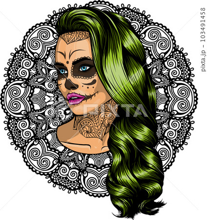 vector illustration of mexican skull girl with decoration 103491458