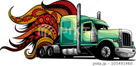 vector illustration of semi Truck with mandala ornaments 103491460