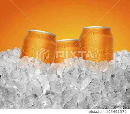 Can of cold beverage, ice cube a of juicy. Summer refreshing drink 103491572