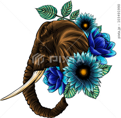 vector illustration of elephant head in flowers vector illustration of elephant head in flowers 103491990