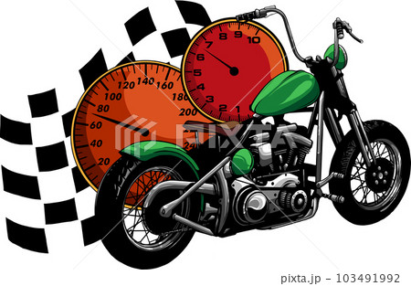 vector illustration of vintage motorcycle with race flag 103491992