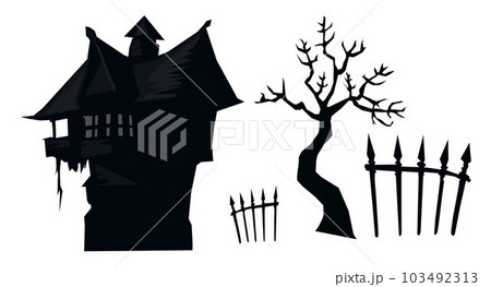 Halloween vector art of horror tree, house and gate .Halloween illustrations Halloween vector art of horror tree, house and gate .Halloween illustrations 103492313