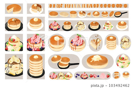 イラスト素材・パンケーキ色々セット シール・ワンポイント用 ライトグレー背景 色違い・差分有 イラスト素材・パンケーキ色々セット シール・ワンポイント用 ライトグレー背景 色違い・差分有 103492462