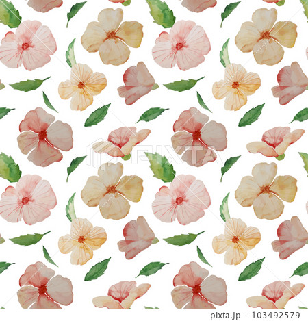 Seamless watercolor pink Violet flowers and leaves pattern 103492579