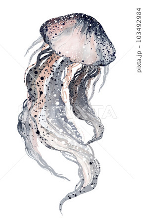 Watercolor illustration underwater marine animals octopus, stingray, jellyfish. Marine inhabitants of the underwater world. illustration, education, postcard, sticker, sublimation. 103492984