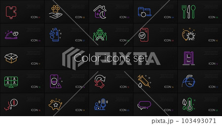 Set of Opened box, Rotation gesture and Romantic dinner line icons. Include Pets care, Approved phone, Coffee pot icons. Balloon dart, Video conference, Cyber attack web elements. Vector 103493071